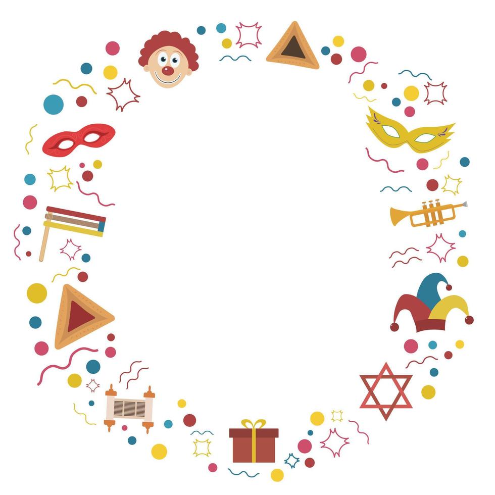 frame met purim vakantie platte ontwerppictogrammen vector