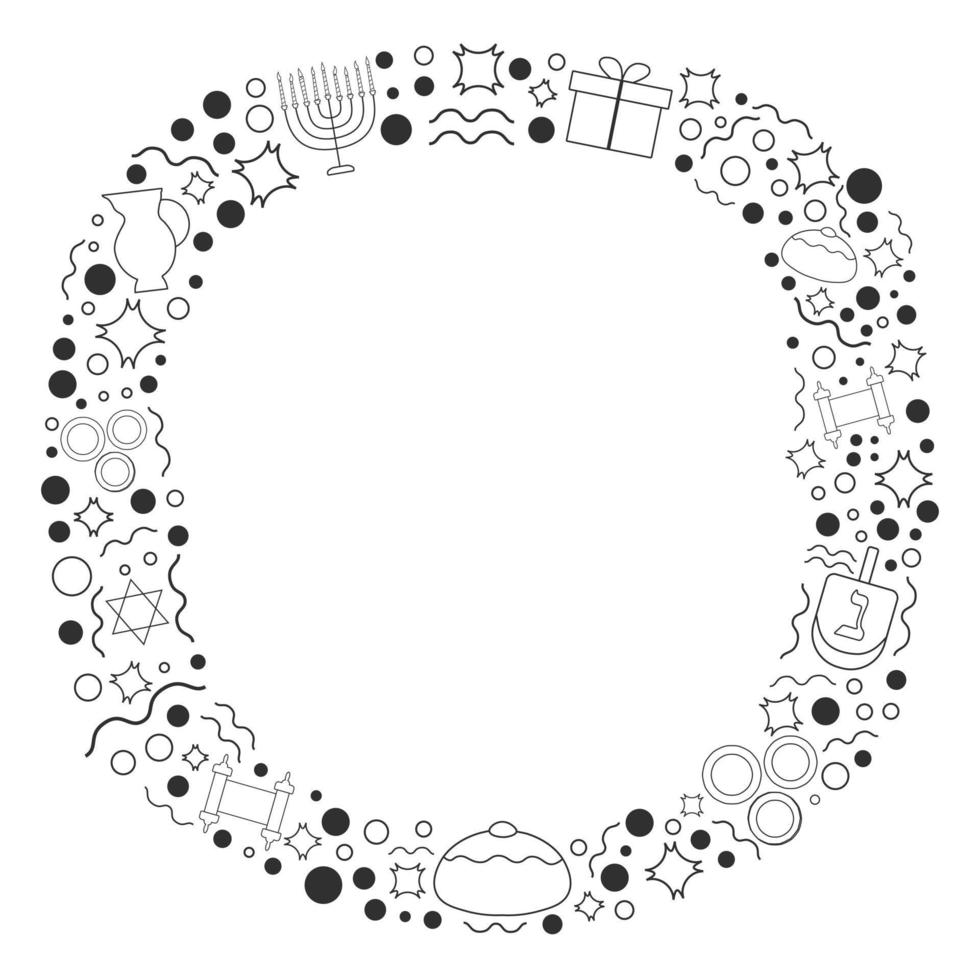 frame met hanukkah vakantie platte ontwerp zwarte dunne lijn pictogrammen vector