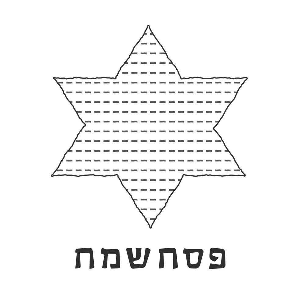 Pascha vakantie plat ontwerp zwarte dunne lijn iconen van matzot in ster van David vorm met tekst in het Hebreeuws vector