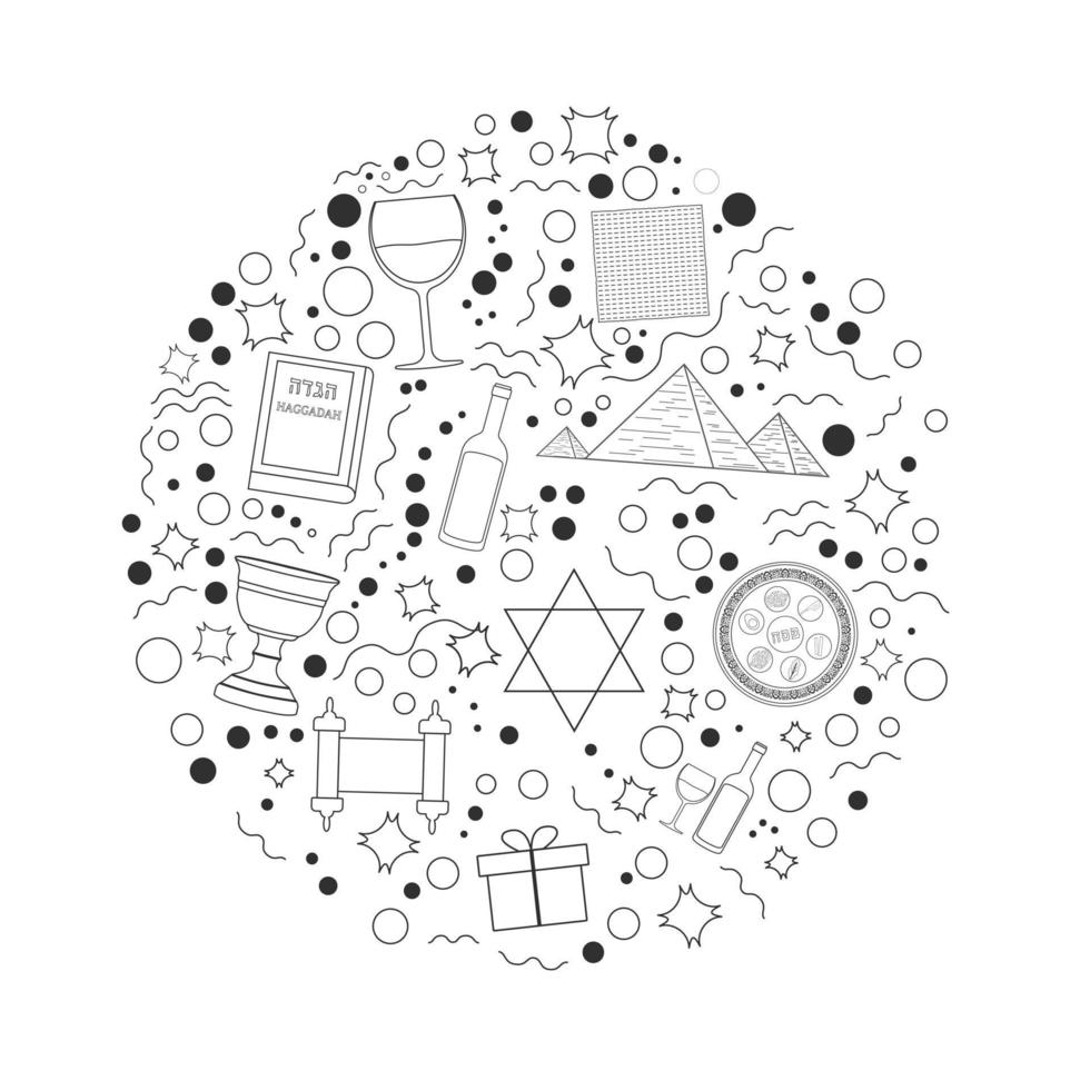 Pascha vakantie platte ontwerp zwarte dunne lijn pictogrammen in ronde vorm vector