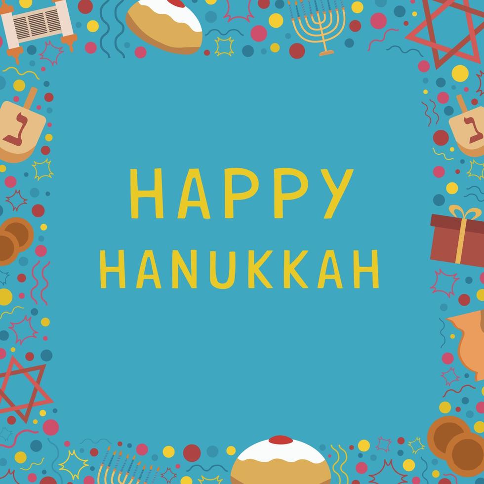 frame met hanukkah vakantie platte ontwerppictogrammen met tekst in het Engels vector