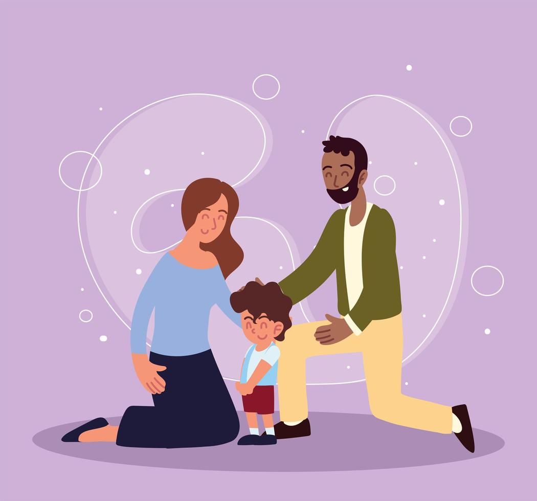 papa en mama met geadopteerde zoon vector