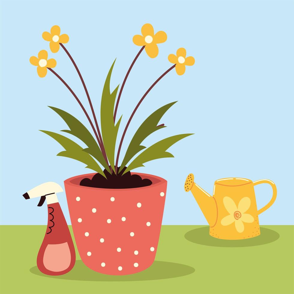 bloemen in pot en spuitbus vector