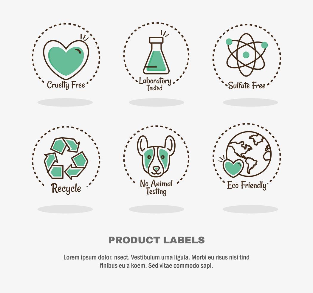 zes producten labels pictogrammen vector