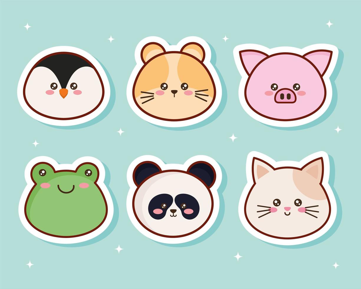 kawaii zes dieren karakters vector