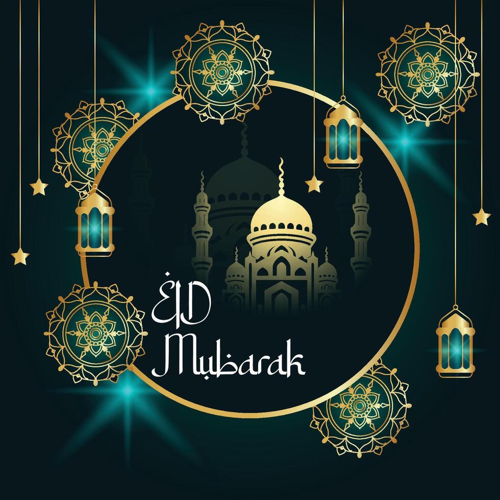 Islamitisch realistisch eid mubarak festival achtergrond en eid kaart poster concept vector