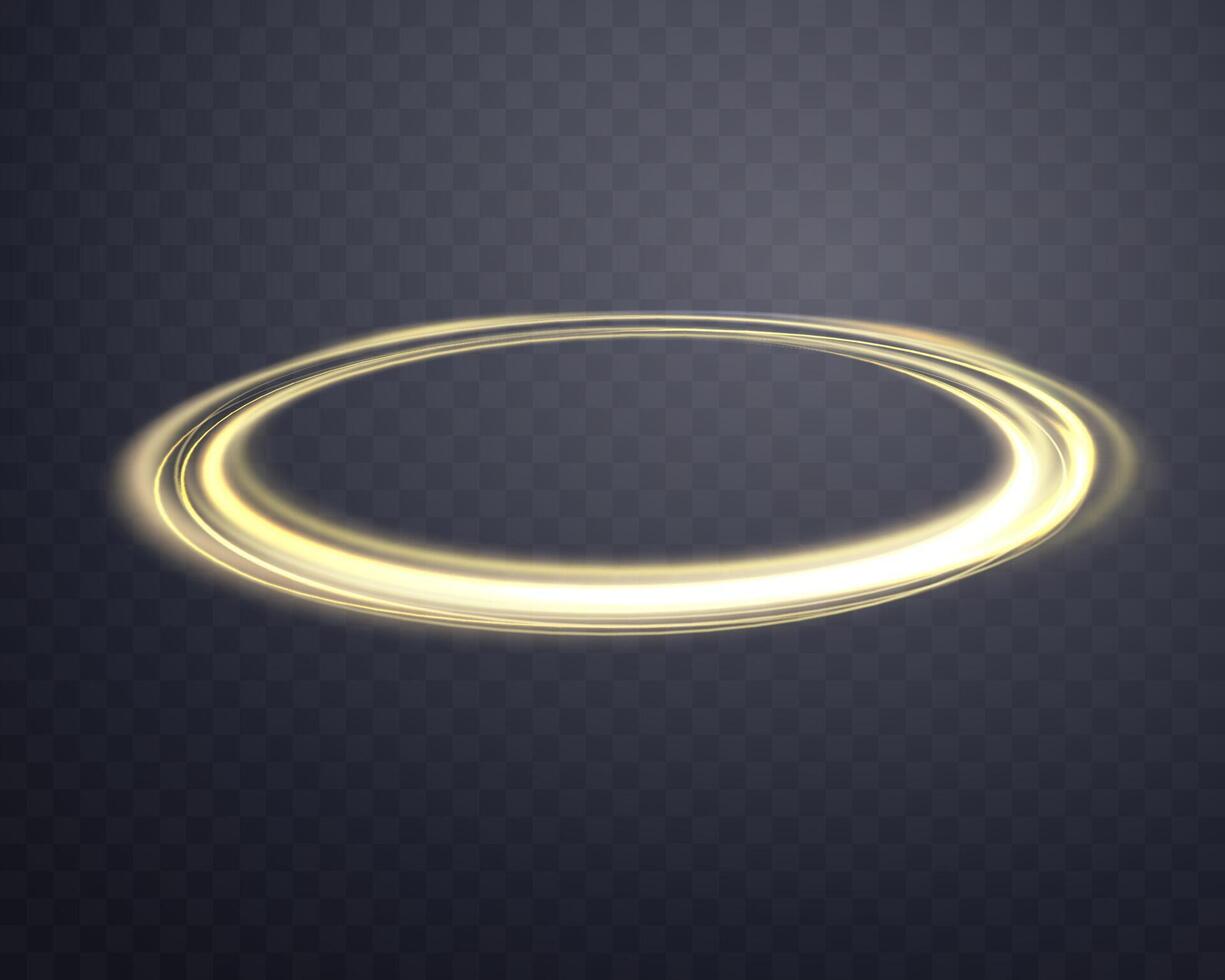 goud magie gloeiend ring. neon realistisch energie gloed halo ring. abstract licht effect Aan een donker achtergrond. vector illustratie.