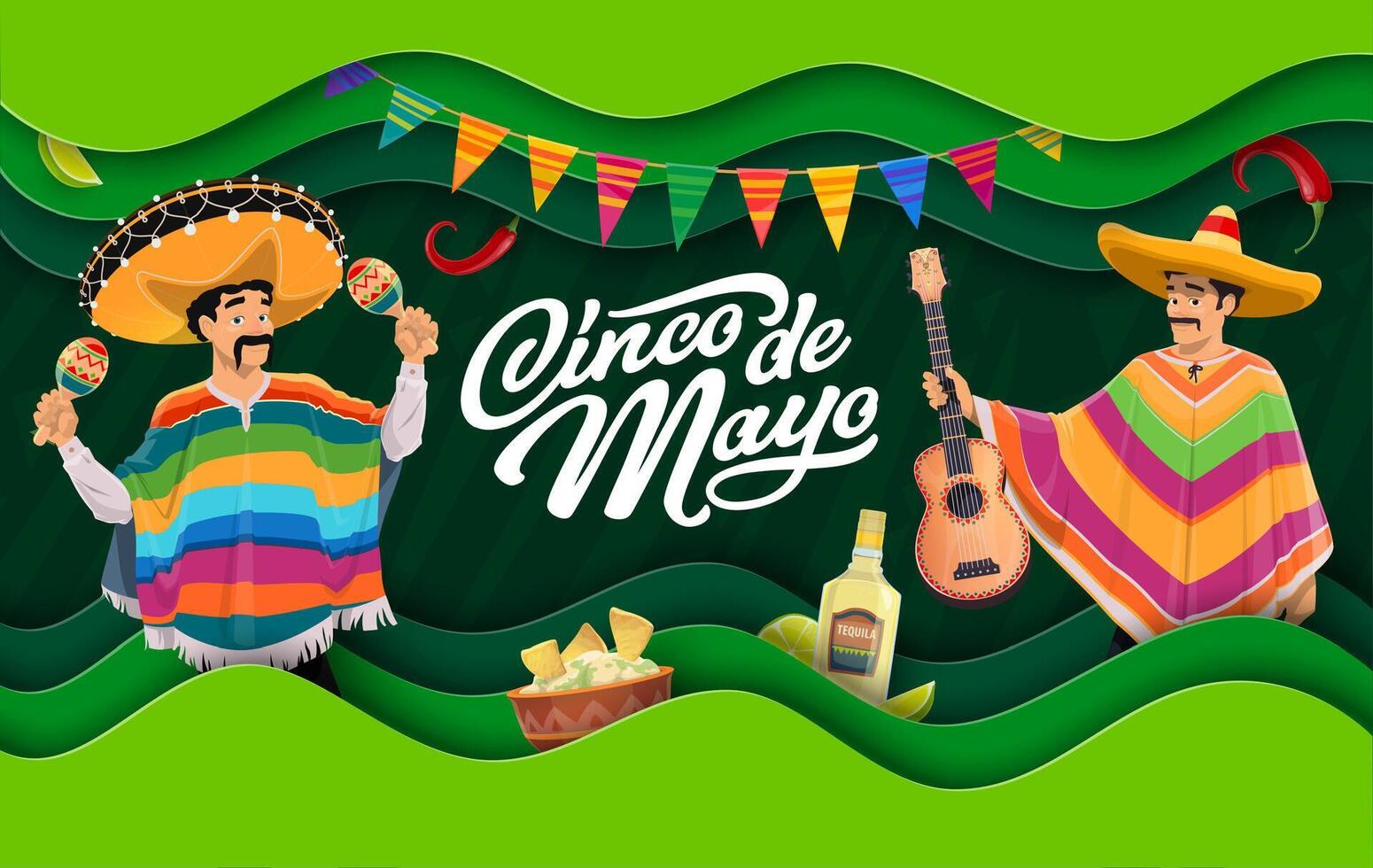 cinco de mayo vakantie papier besnoeiing banier, Mexicanen vector