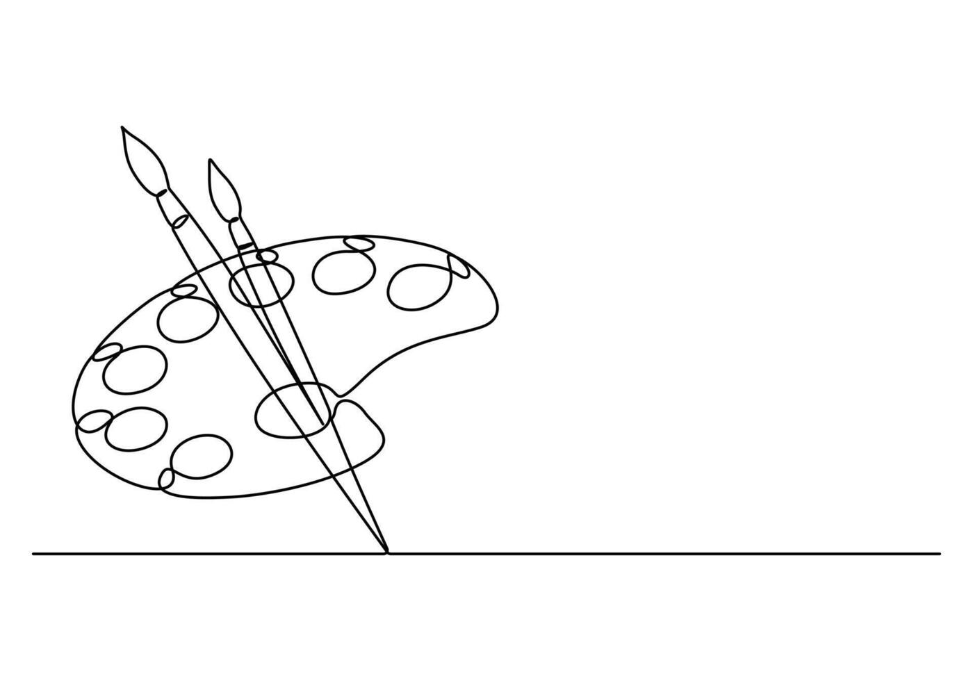 palet met verven en borstel een doorlopend lijn tekening vector illustratie