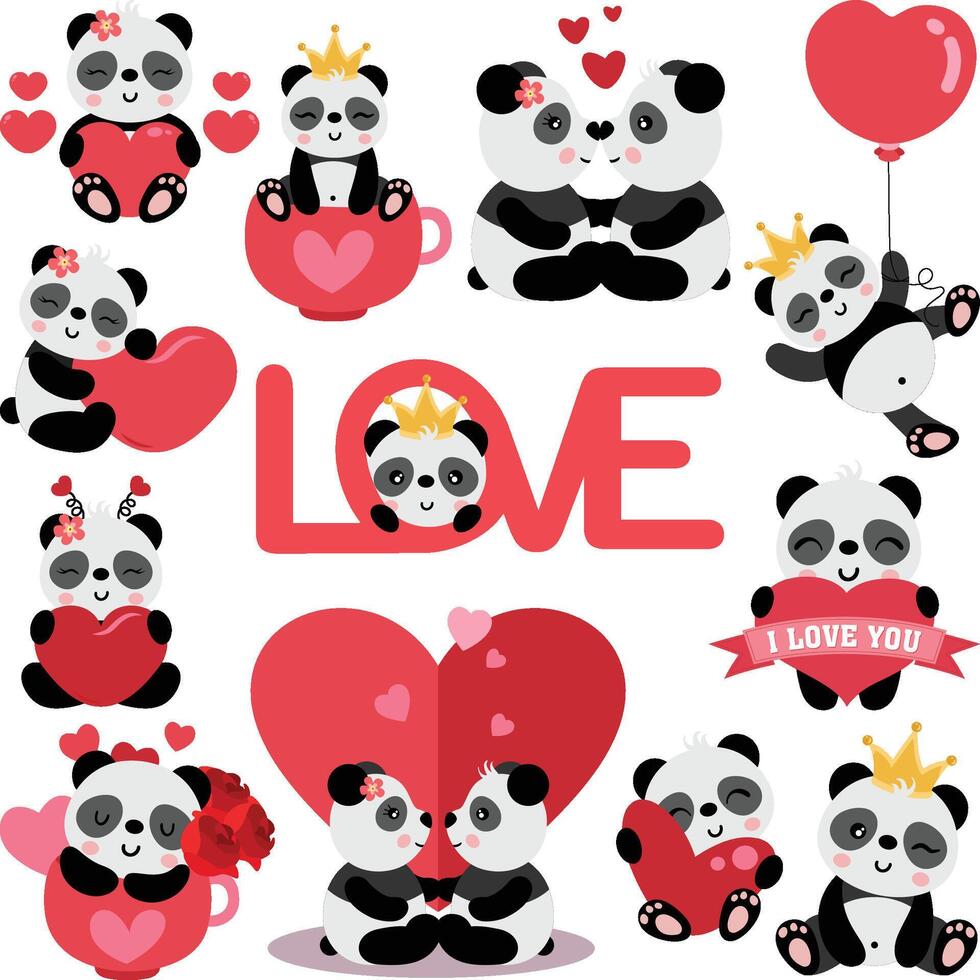 reeks van valentijnsdag dag schattig panda vector