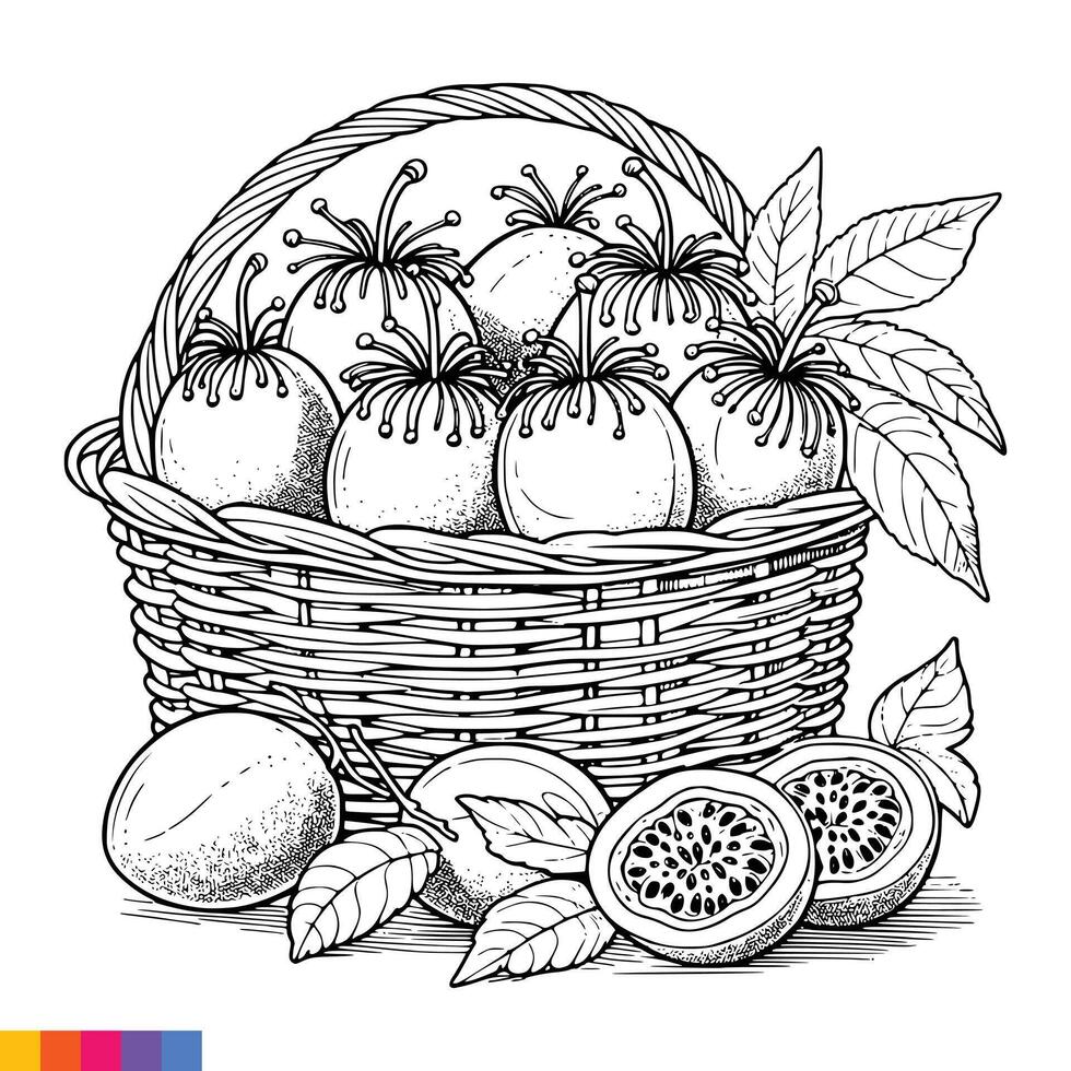 fruit mand lijn kunst illustratie voor de kleur boek. fruit kleur bladzijde. vector grafiek