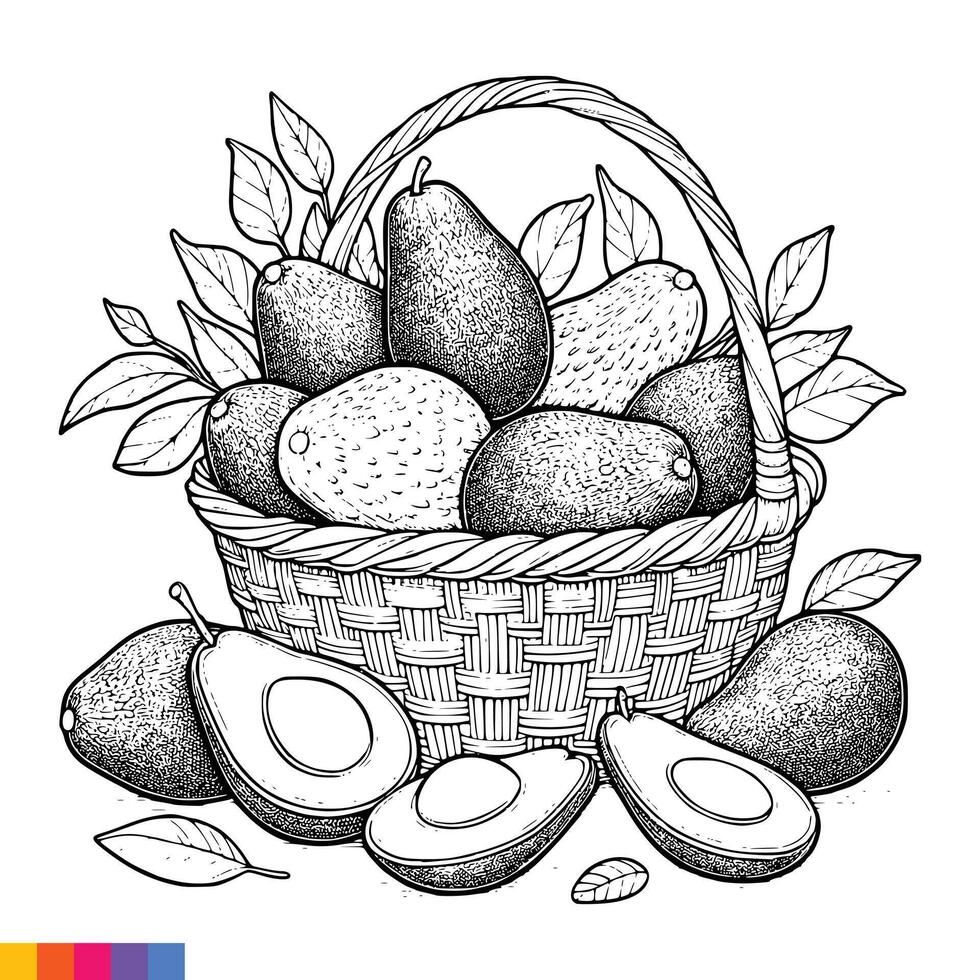 fruit mand lijn kunst illustratie voor de kleur boek. fruit kleur bladzijde. vector grafiek