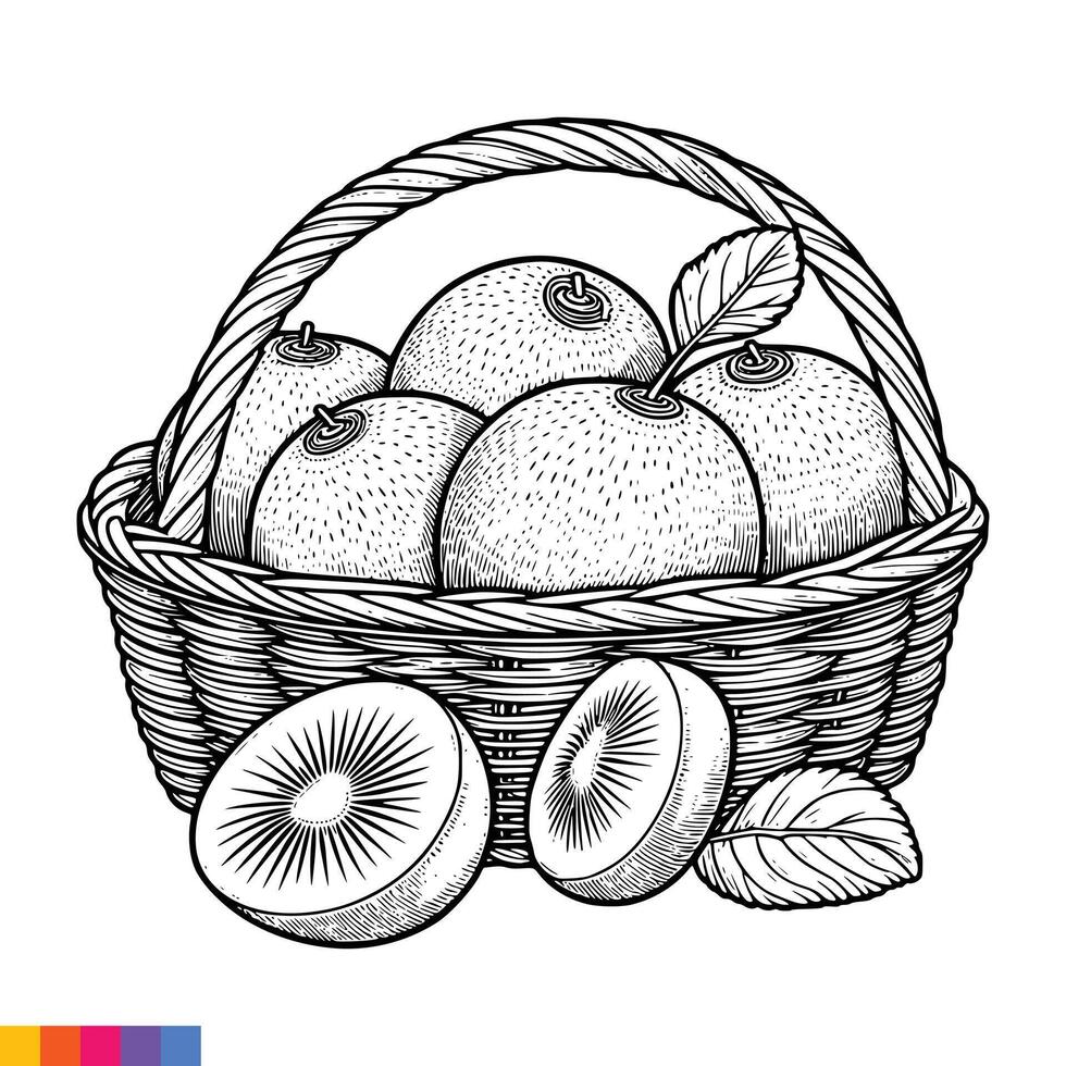 fruit mand lijn kunst illustratie voor de kleur boek. fruit kleur bladzijde. vector grafiek