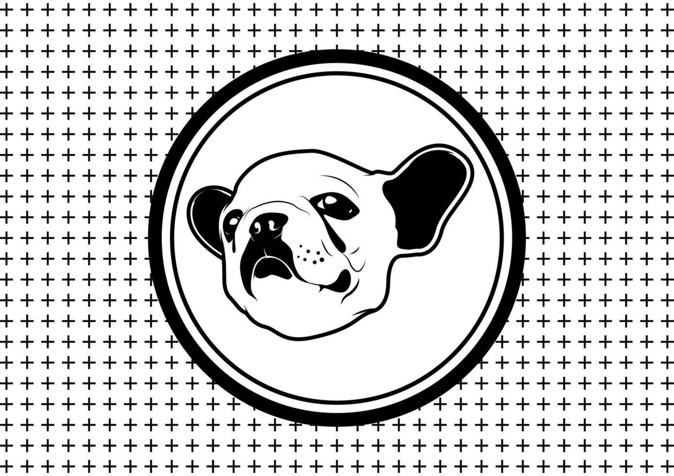 schattig Frans bulldog puppy gezicht zwart en wit symbool vector