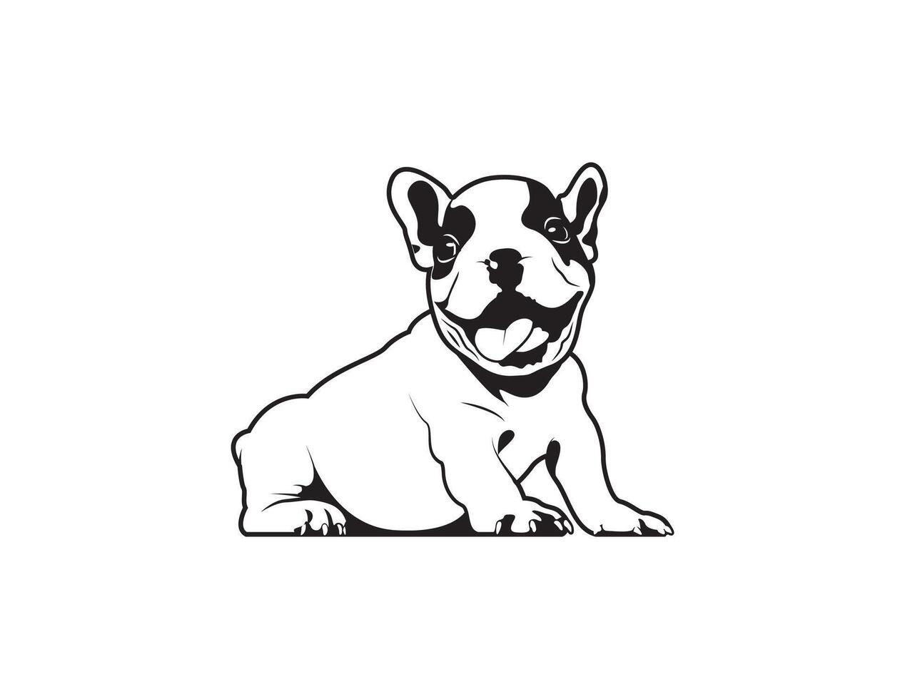 een schattig Frans bulldog is aan het wachten voor voedsel in zwart en wit stijl vector