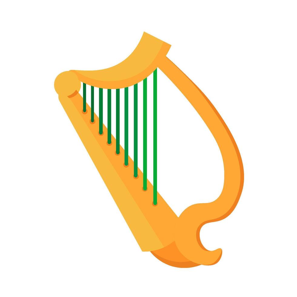 vector tekenfilm musical harp met groen strings en gouden hout in de kleuren van de Iers vlag