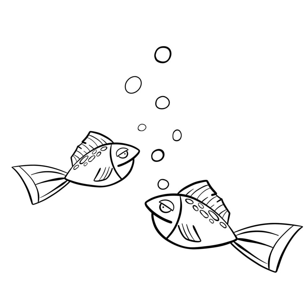 set van twee cartoon doodle vissen en bubbels vector