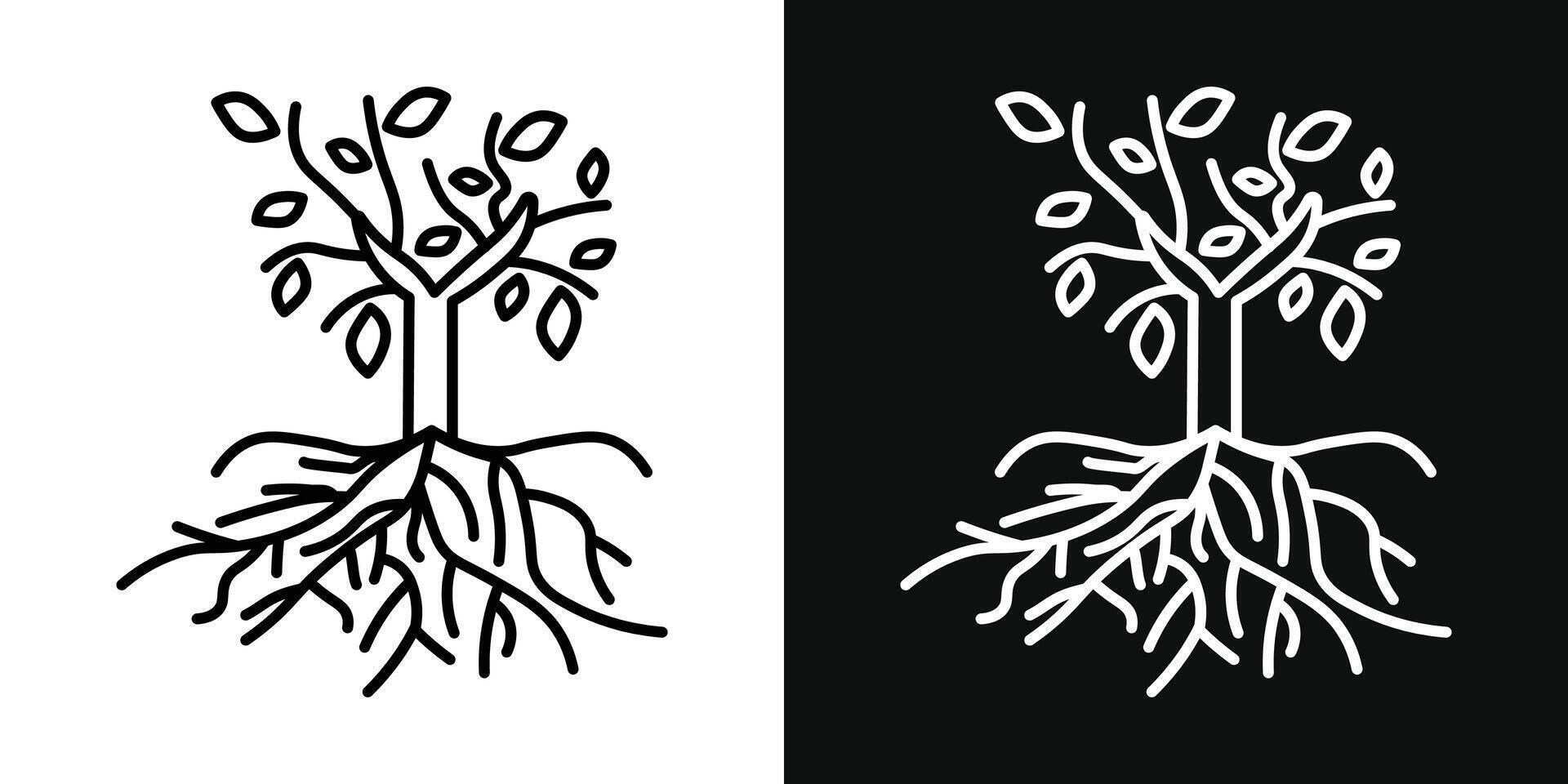 boom met wortels en bladeren icoon vector
