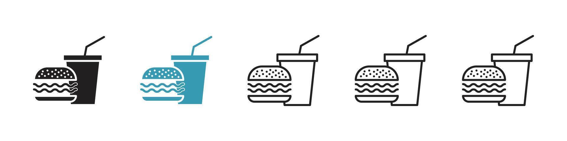 Hamburger en zacht drinken kop icoon vector