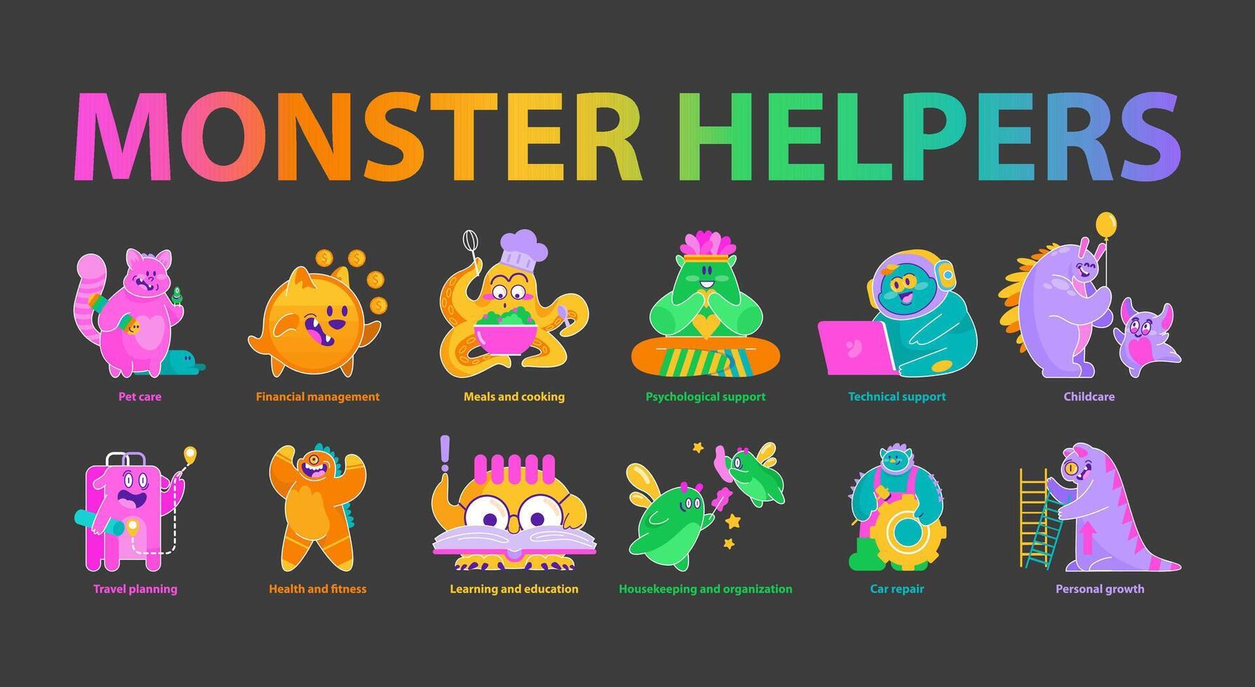 monster helpers concept. vector illustratie.