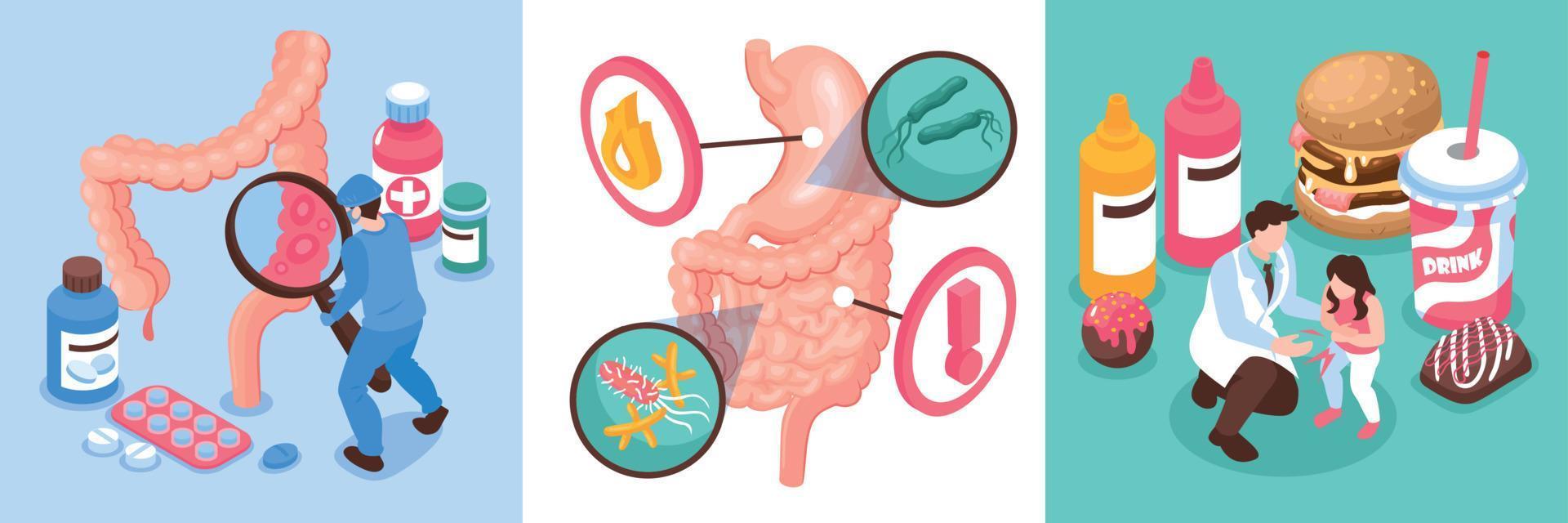 isometrische gastro-enterologie ontwerpconcept set vector