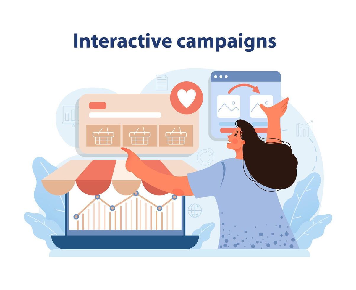 interactief campagnes voor klant verloving. innemend zichtbaar van een marketeer. vector