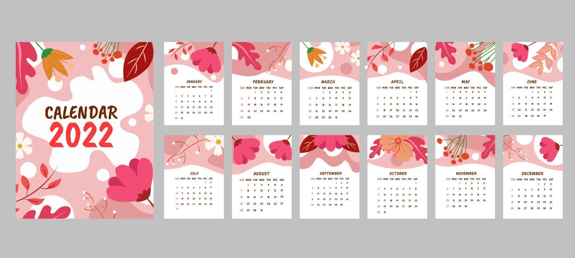 kalender 2022 sjabloonontwerp bloemen vector