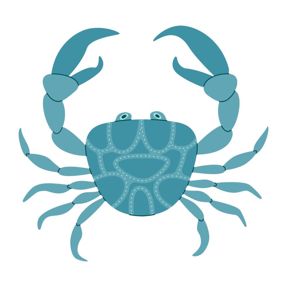 vector illustratie tekenfilm blauw krab. schattig en mooi zee dieren. hand- getrokken vlak stijl blauw krab geïsoleerd Aan wit. modieus vlak vector illustratie