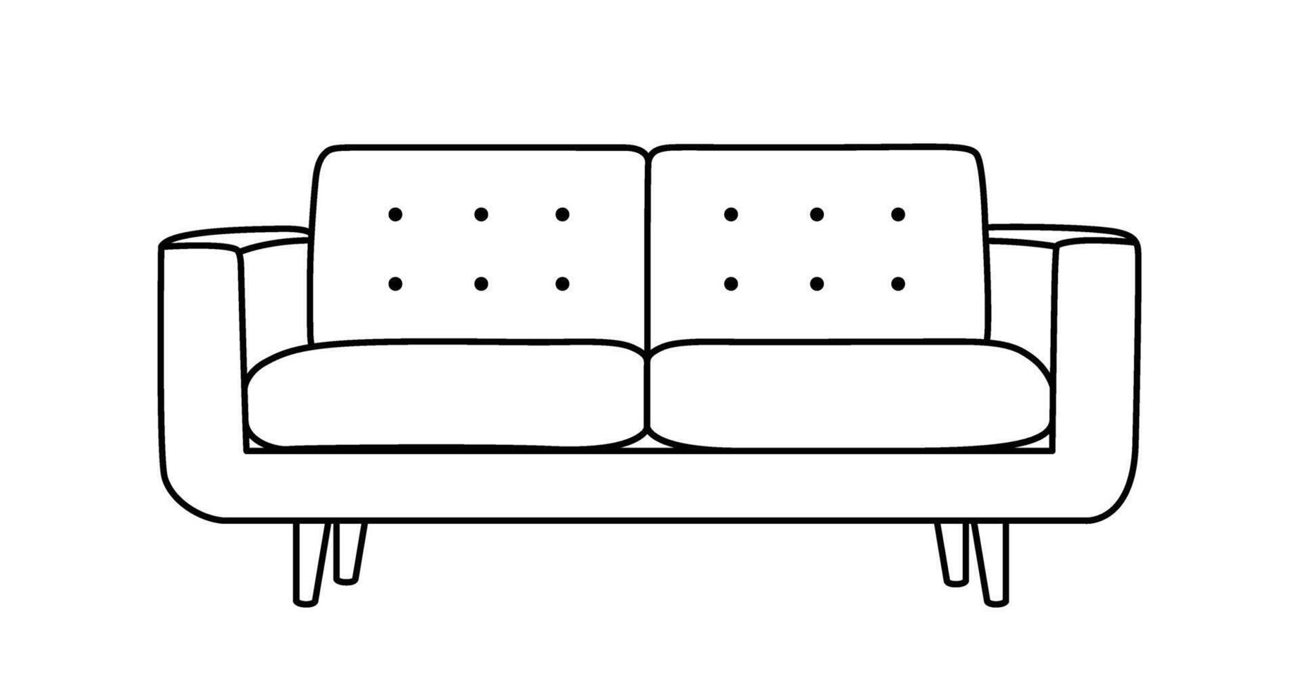 sofa schets icoon. lijn kunst illustratie van bank. modern salon, meubilair in Scandinavisch stijl voor huis interieur. lineair vector illustratie geïsoleerd Aan wit achtergrond.