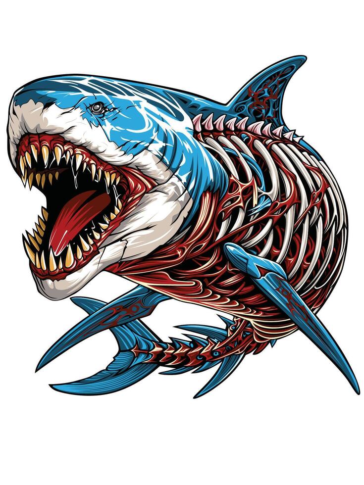 afdrukken haai monster botten vector