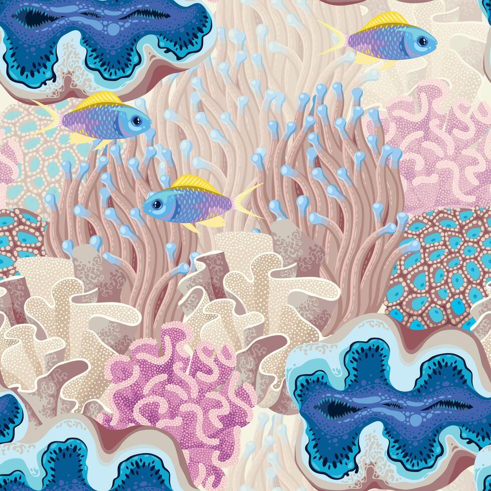 vector naadloos tropisch patroon met koraal rif en vis