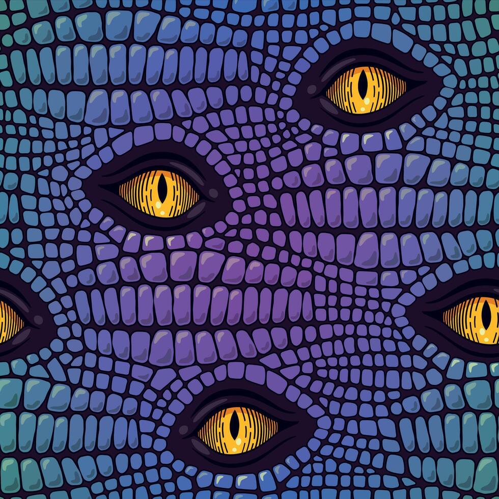 vactor naadloos patroon met iriserend reptiel huid en geel ogen vector