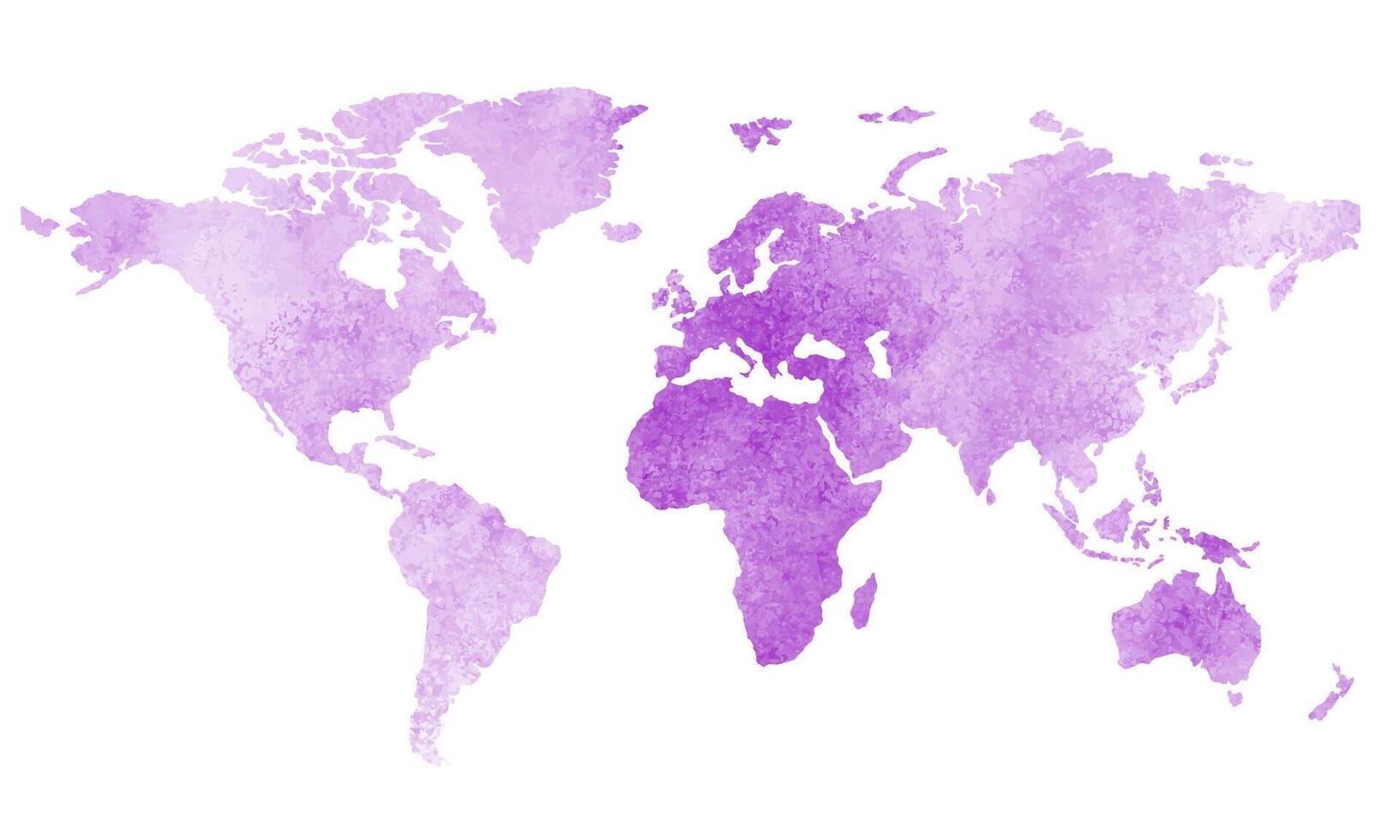Purper kleur wereld kaart waterverf vector achtergrond