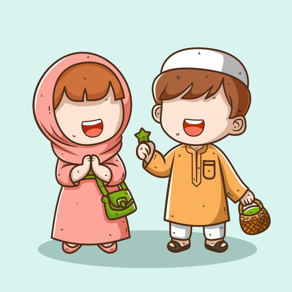 schattig moslim kind tekenfilm karakter vector illustratie