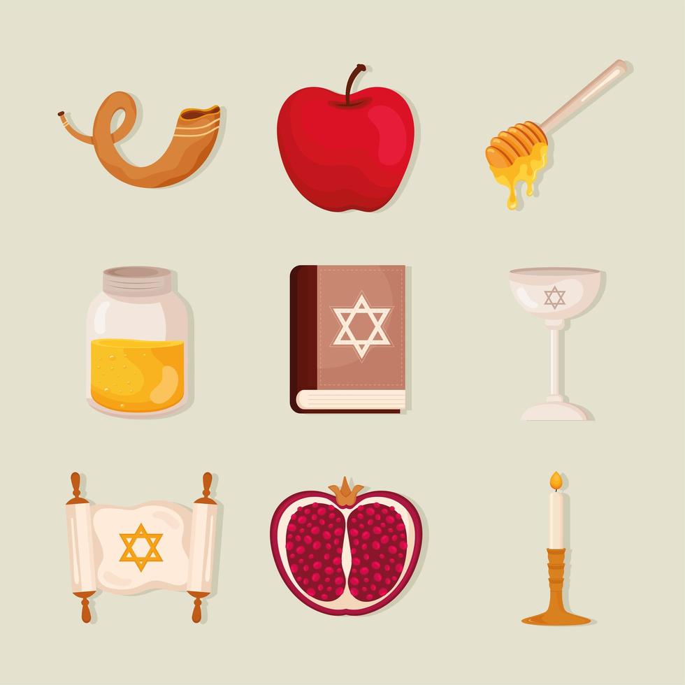 negen Yom Kippur-pictogrammen vector