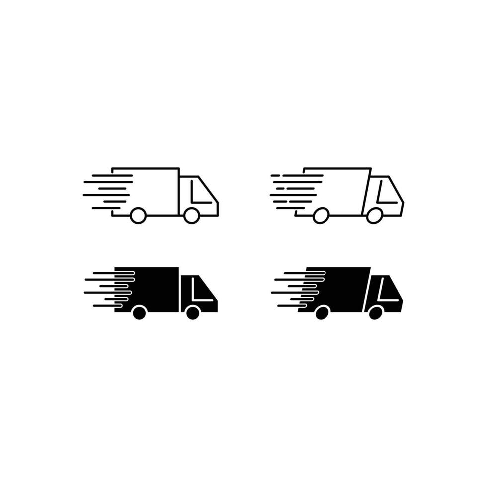 levering vrachtauto icoon reeks snel vector ontwerp schets en silhouet stijl