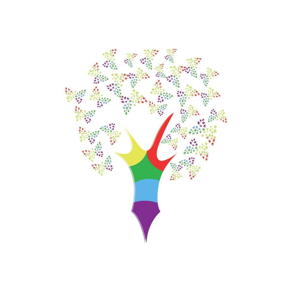 creatief kleurrijk boom vorm logo ontwerp met logo elementen van vlinder en kleurrijk stam voor autisme bewustzijn vector