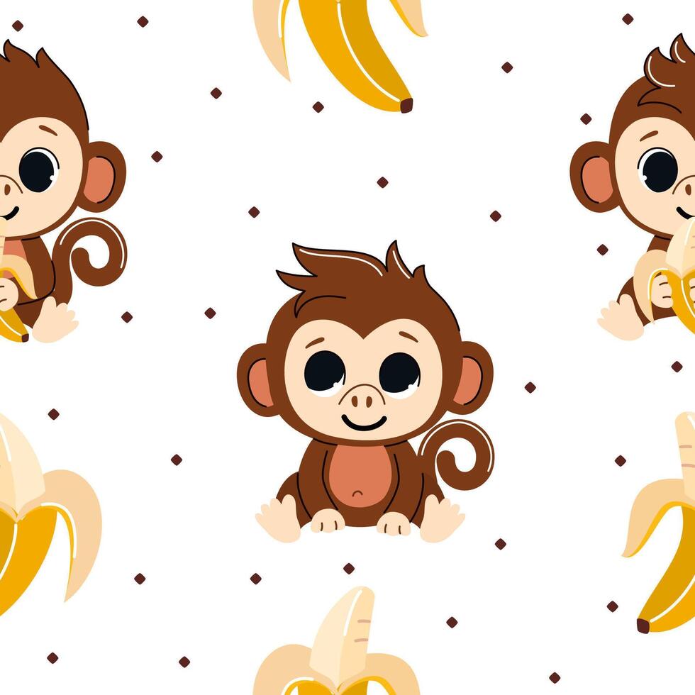 naadloos patroon met apen en bananen. vector illustratie Aan een wit achtergrond.