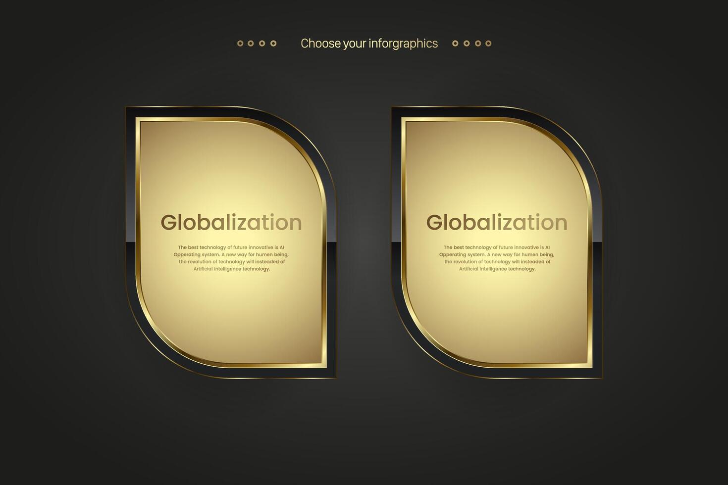 reeks van twee premie toetsen infografisch. twee gouden icoon Aan donker helling achtergrond, een goud luxe pictogrammen, twee gouden naam bord. vector illustratie