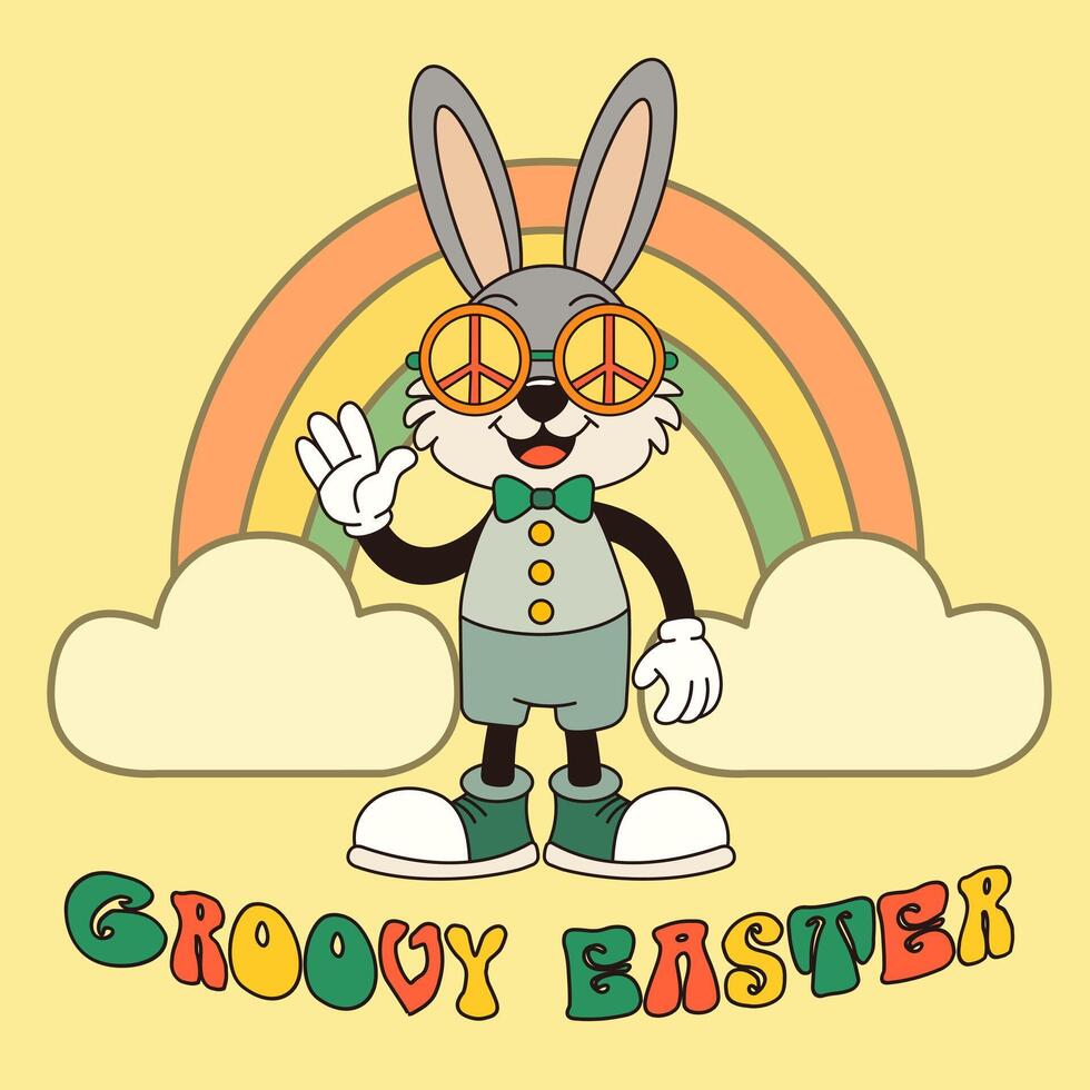 gelukkig groovy Pasen konijn met bril vector