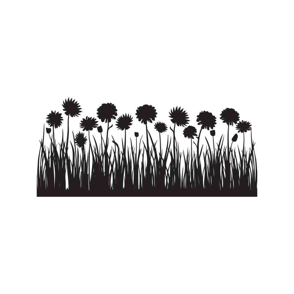 silhouet gras en bloemen vector kunst illustratie