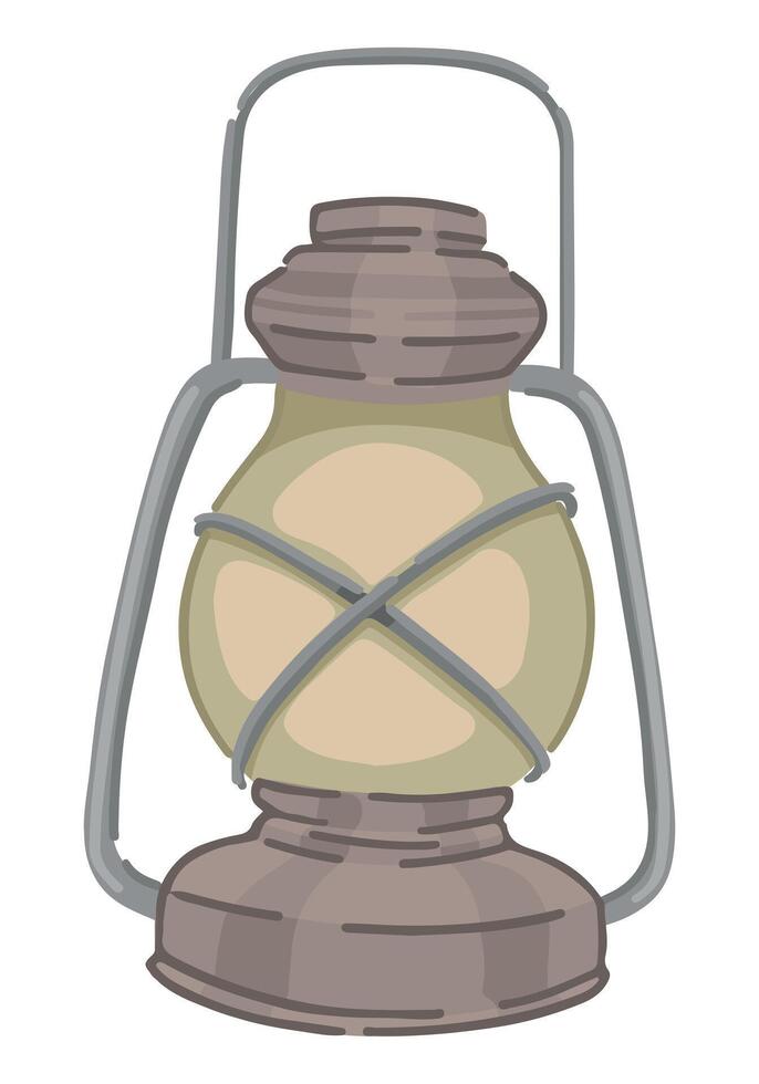 kerosine lantaarn tekening. clip art van portable lamp, kamp apparatuur. tekenfilm vector illustratie geïsoleerd Aan wit.