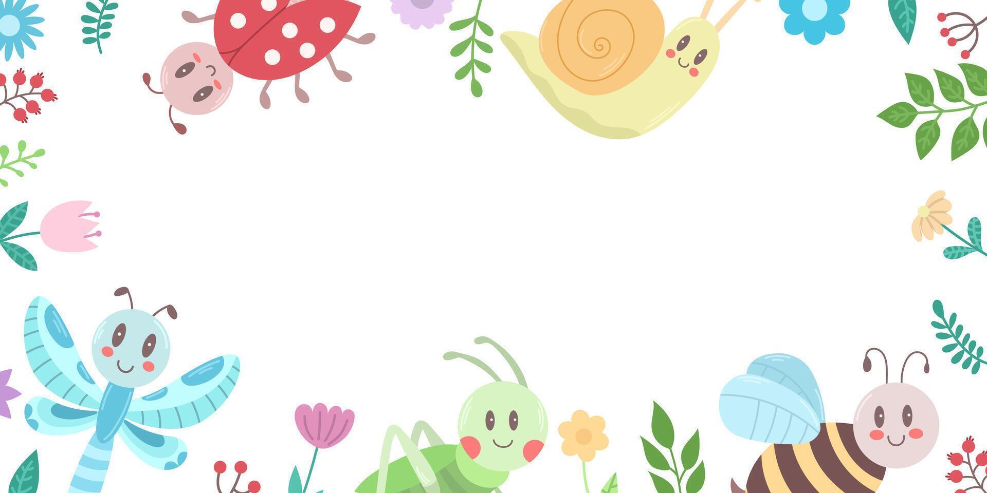 kader met kawaii insecten Aan een wit achtergrond. vector, illustratie vector