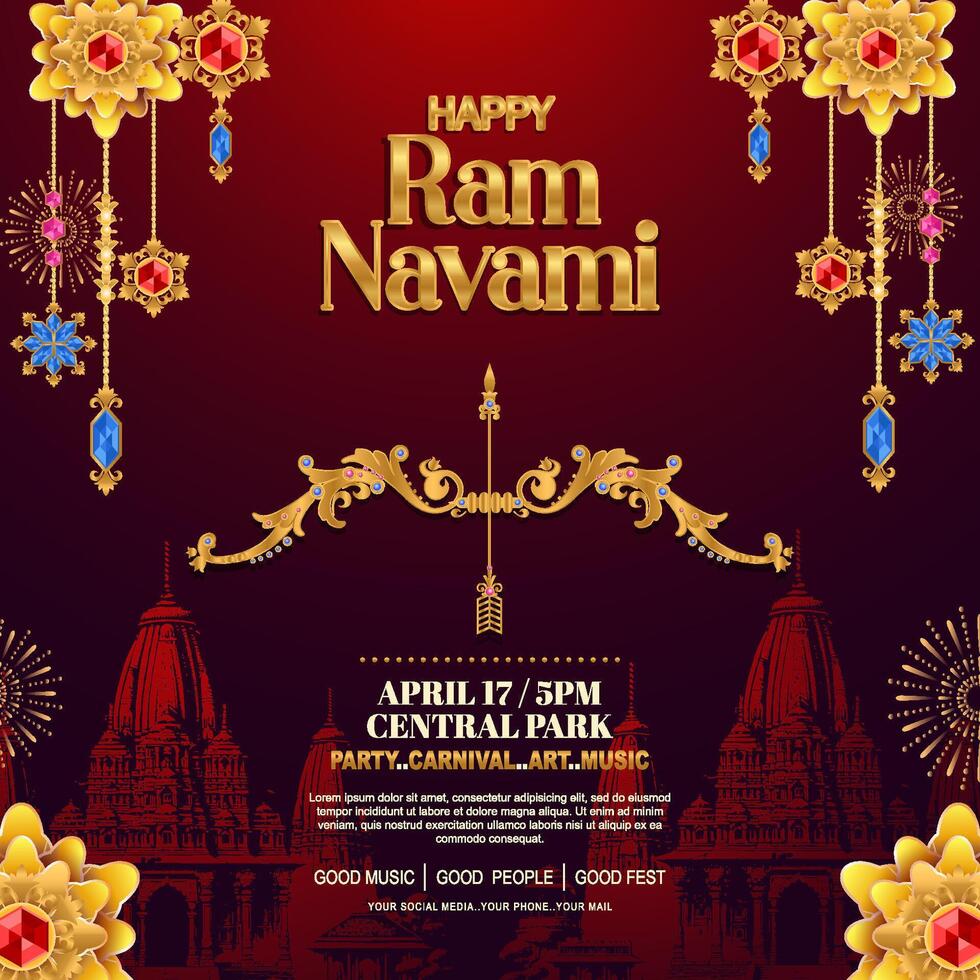 gelukkig RAM navami poster met helling kleur vector