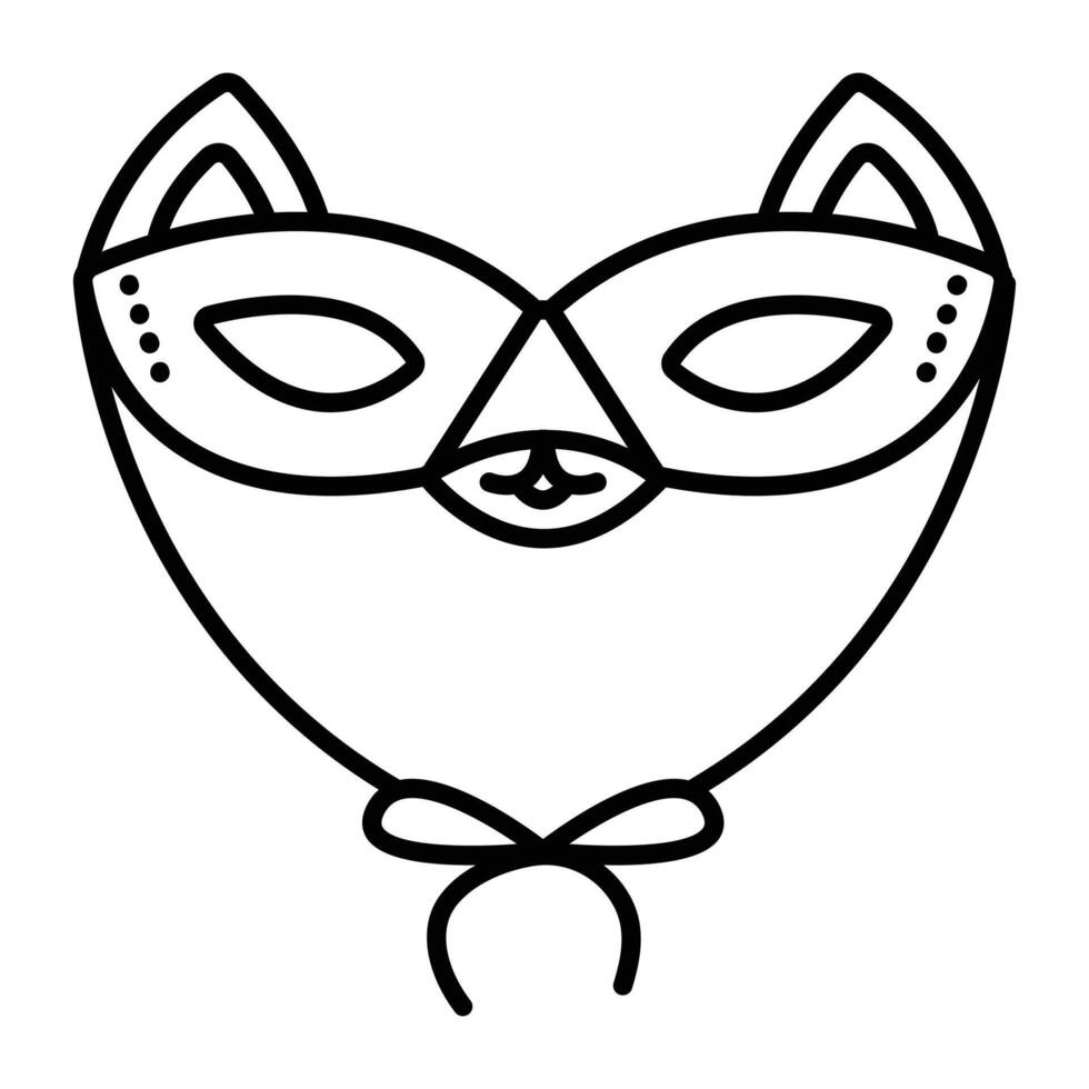feestelijk kat maskerade oog masker met banden. schattig carnaval zwart lijn icoon vector