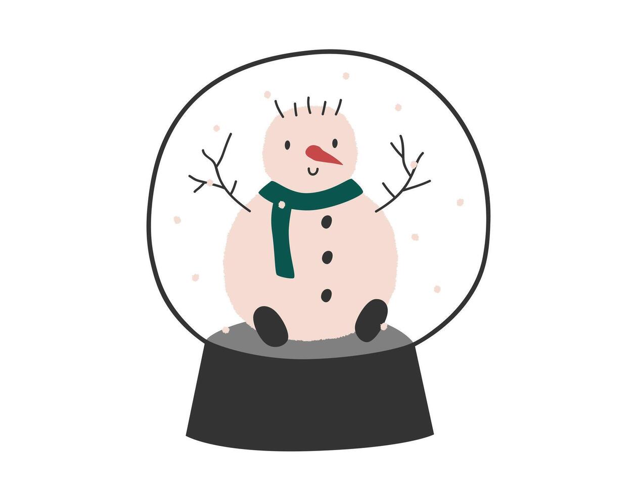 hand- getrokken schattig tekenfilm illustratie van sneeuw bal met sneeuwman. vlak vector Kerstmis sneeuwval wereldbol sticker in gekleurde tekening stijl. nieuw jaar, Kerstmis icoon of afdrukken. geïsoleerd Aan achtergrond.