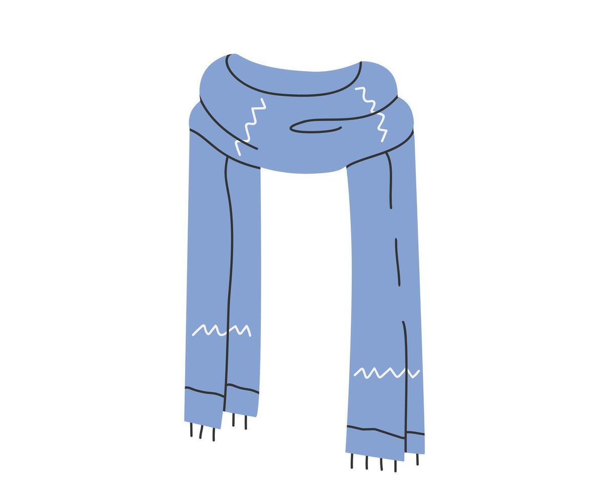 hand- getrokken schattig illustratie van herfst of winter sjaal. vlak vector warm knus kleren in gemakkelijk gekleurde tekening stijl. wol, gebreid halsdoek sticker, icoon of afdrukken. geïsoleerd Aan wit achtergrond.