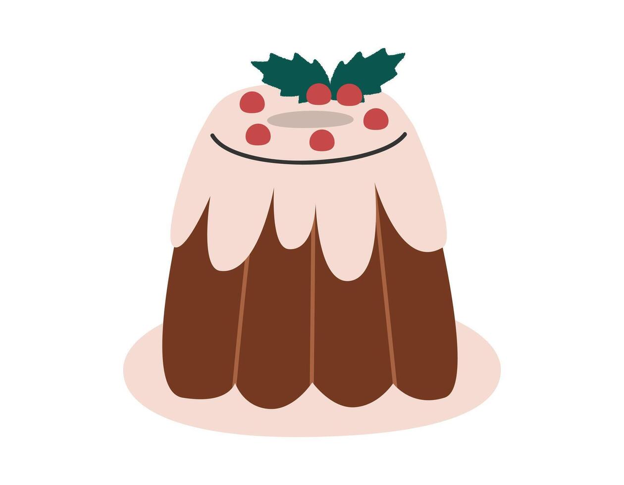 hand- getrokken schattig tekenfilm illustratie van Kerstmis pudding. vlak vector Kerstmis zoet traditioneel toetje sticker in gekleurde tekening stijl. nieuw jaar, Kerstmis icoon of afdrukken. geïsoleerd Aan achtergrond.