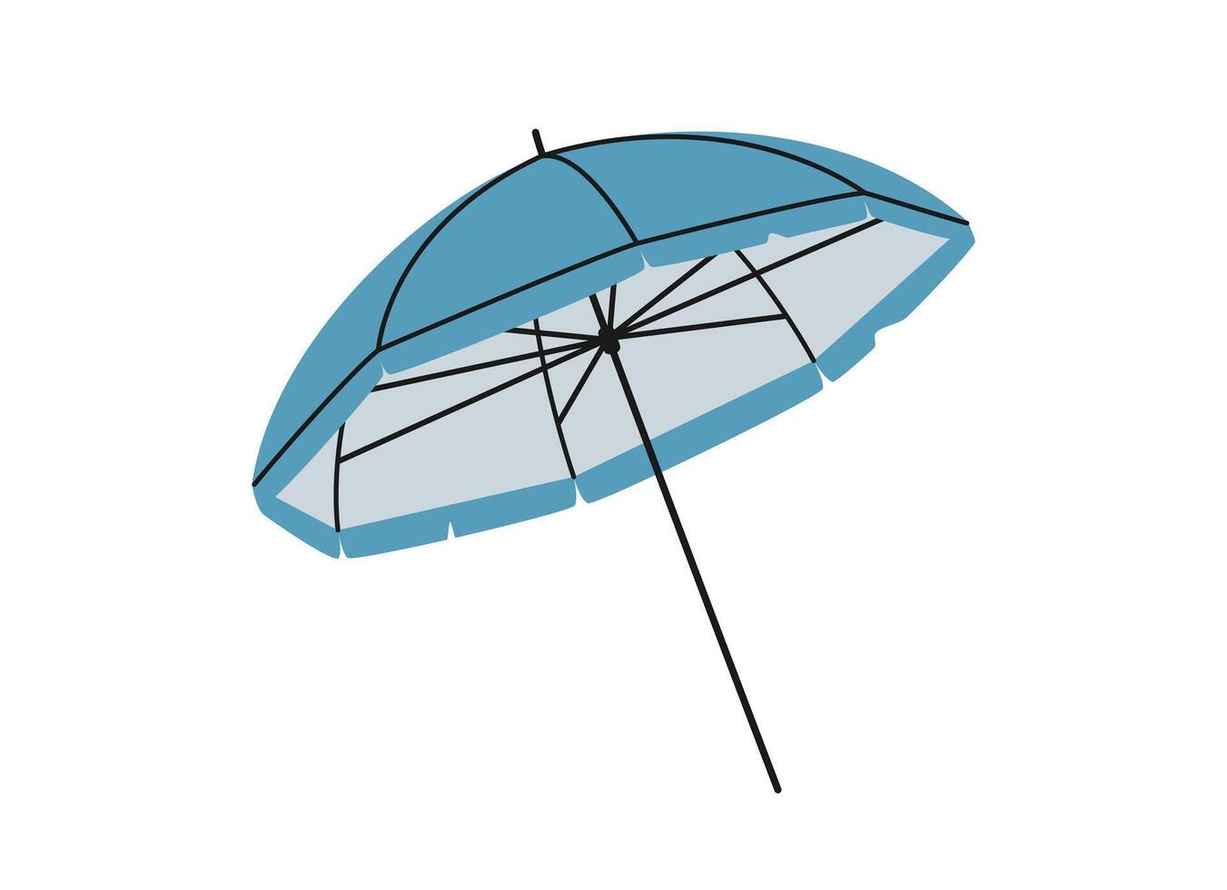 hand- getrokken schattig zomer tekenfilm illustratie van strand paraplu of zonnescherm. vlak vector parasol sticker in gekleurde tekening stijl. zwembad, zee, toerisme medeplichtig icoon of afdrukken. geïsoleerd Aan wit achtergrond