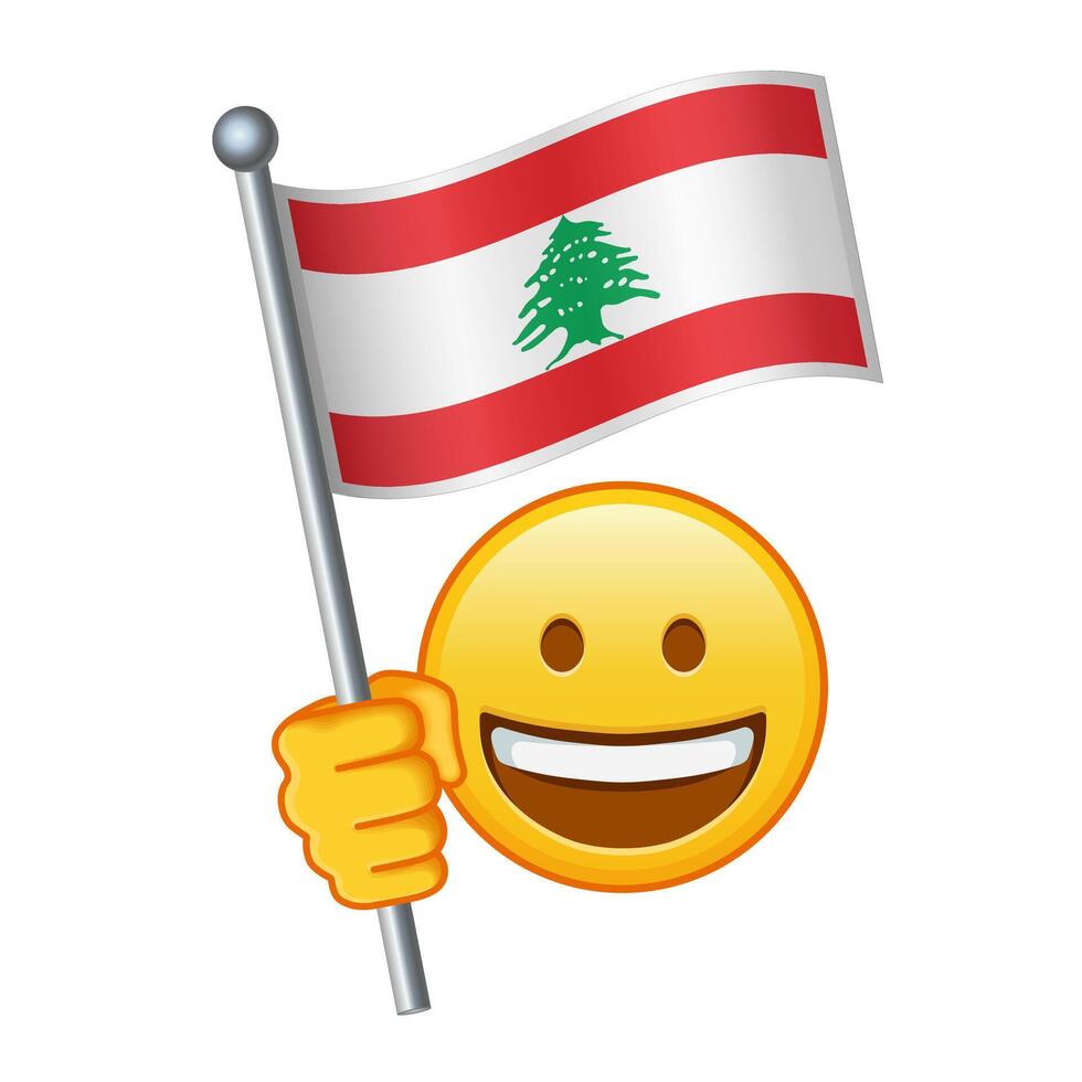 emoji met Libanon vlag groot grootte van geel emoji glimlach vector